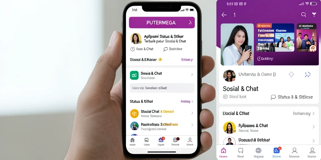 Screenshot antarmuka utama PUTERMEGA dengan stiker dan status menarik.