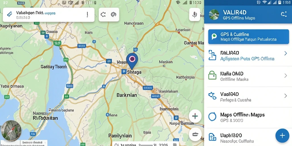Tampilan antarmuka aplikasi VALIR4D dengan peta GPS Offline.