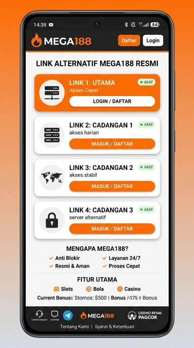 Tampilan link alternatif mega188